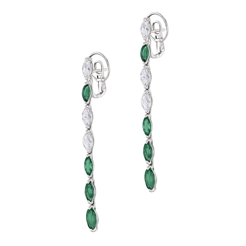 18K White Gold Marquise Emerald and Diamond Drop Earrings Earrings Curated by H