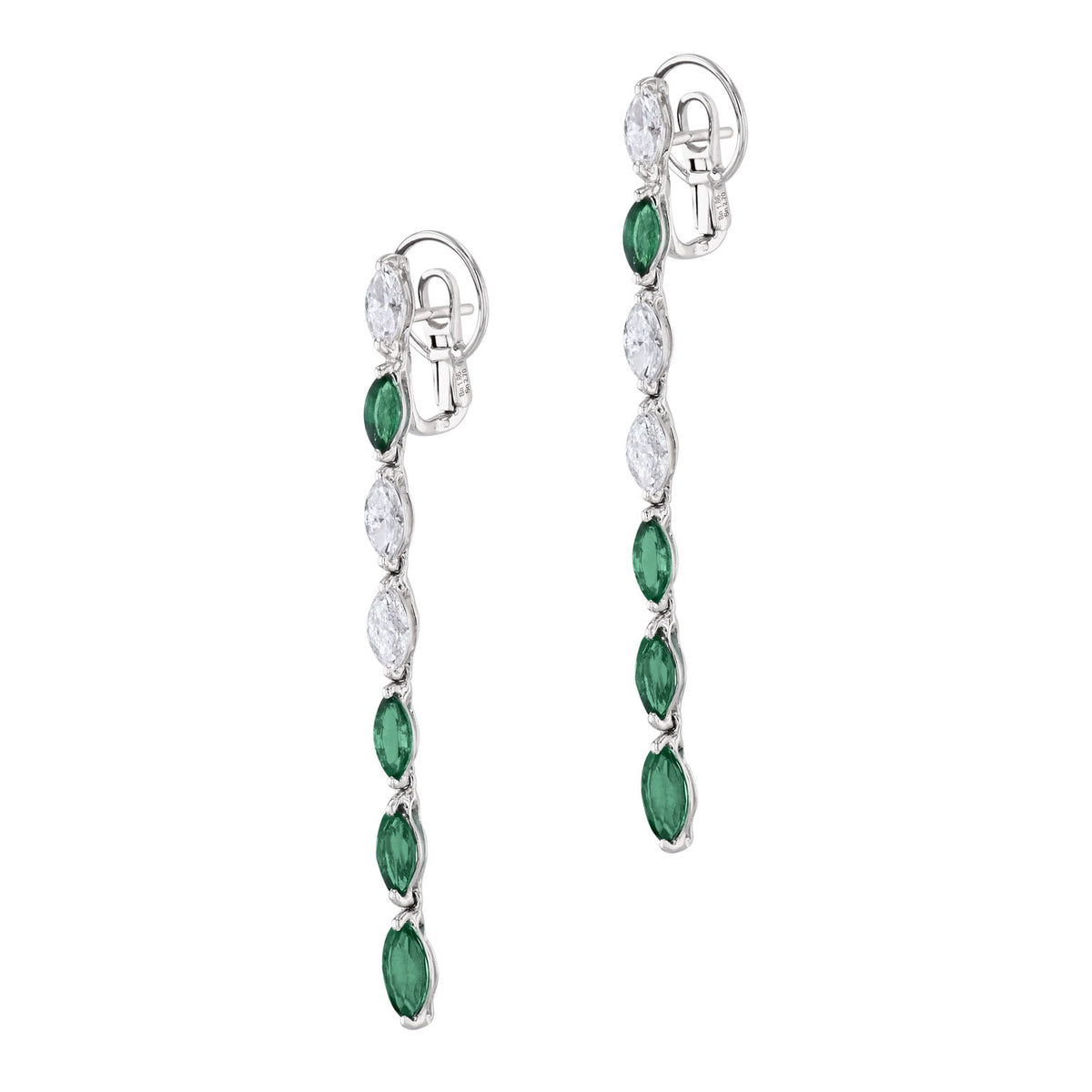 18K White Gold Marquise Emerald and Diamond Drop Earrings Earrings Curated by H