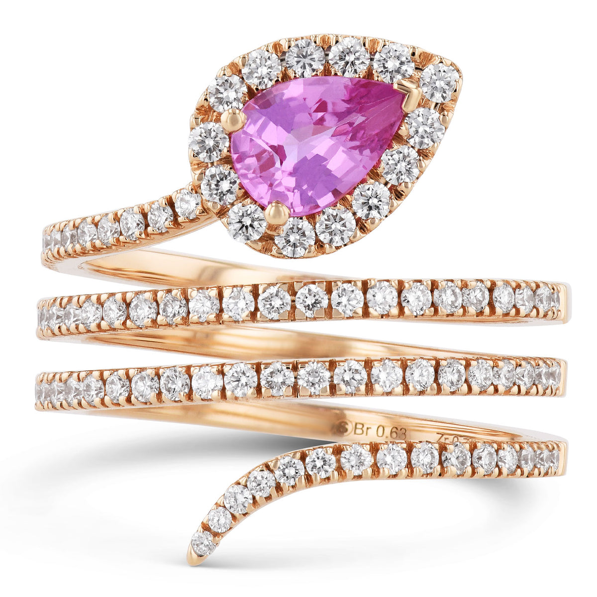 18K Rose Gold Pear-Shaped Pink Sapphire & Diamond Wrap Ring Rings Curated by H