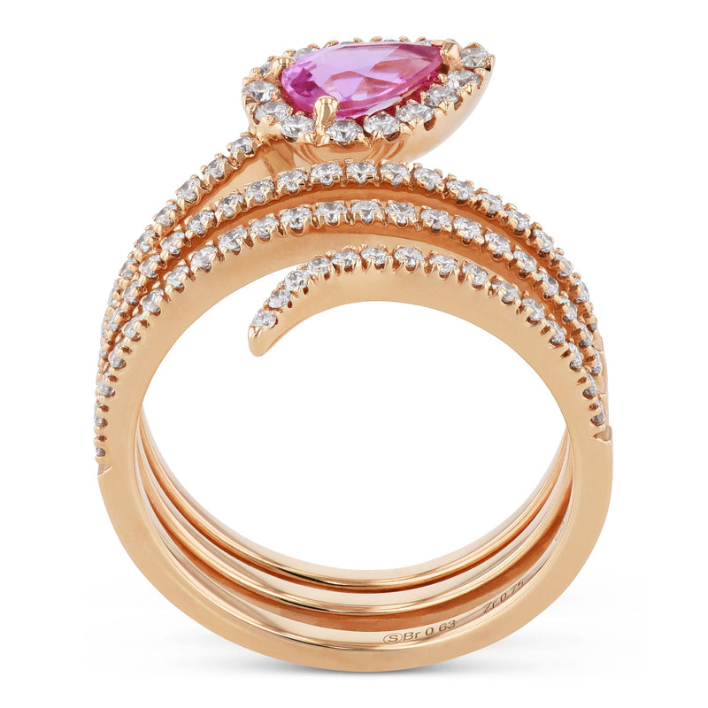 18K Rose Gold Pear-Shaped Pink Sapphire & Diamond Wrap Ring Rings Curated by H