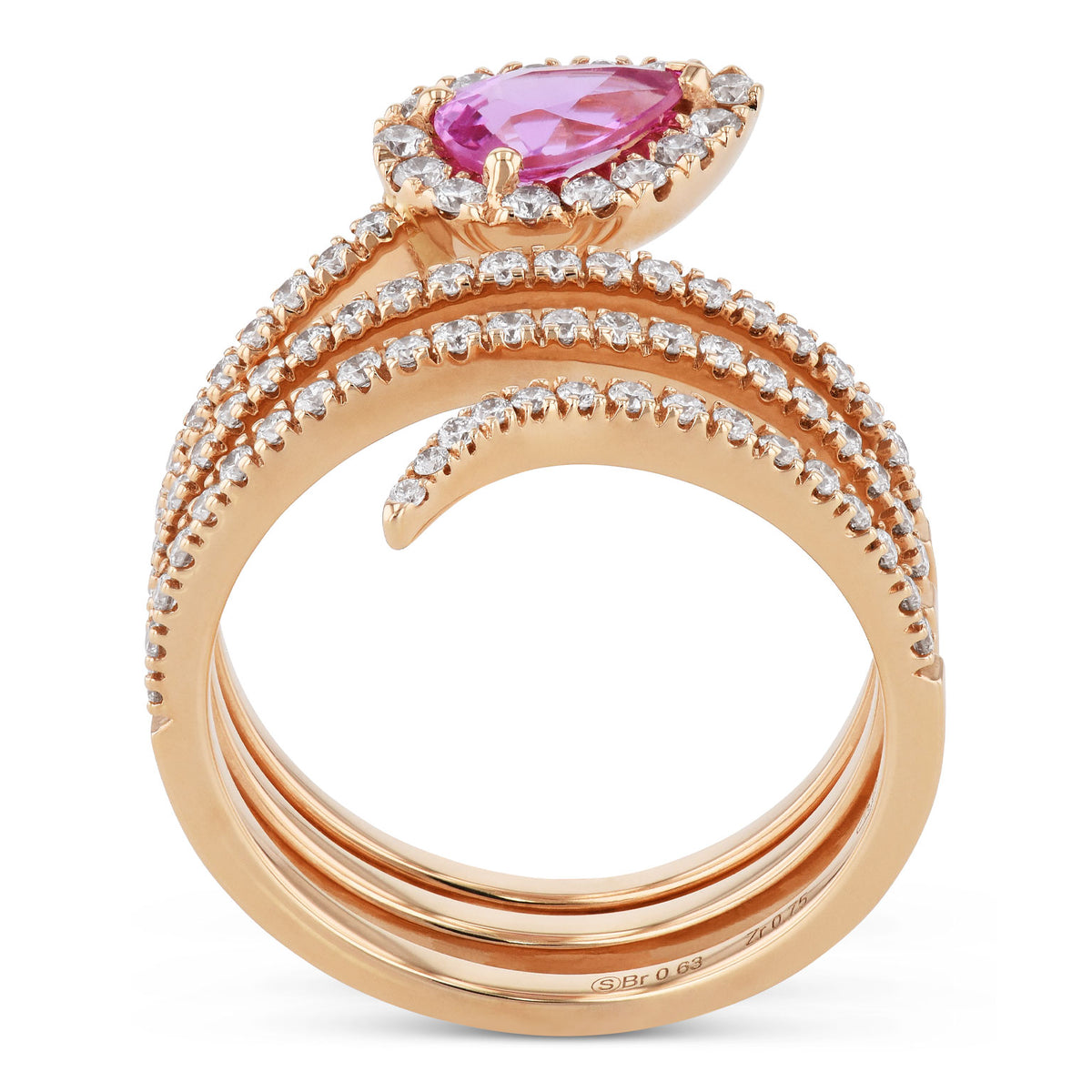 18K Rose Gold Pear-Shaped Pink Sapphire & Diamond Wrap Ring - Alternate View 1