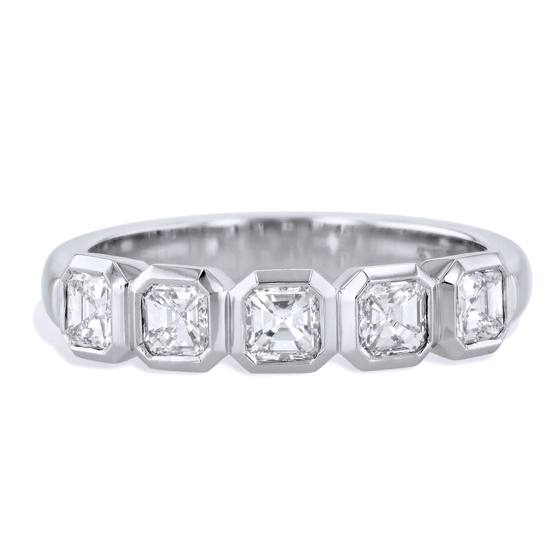 5 Asscher Cut Bezel Set Diamond White Gold Ring Rings H&H Jewels