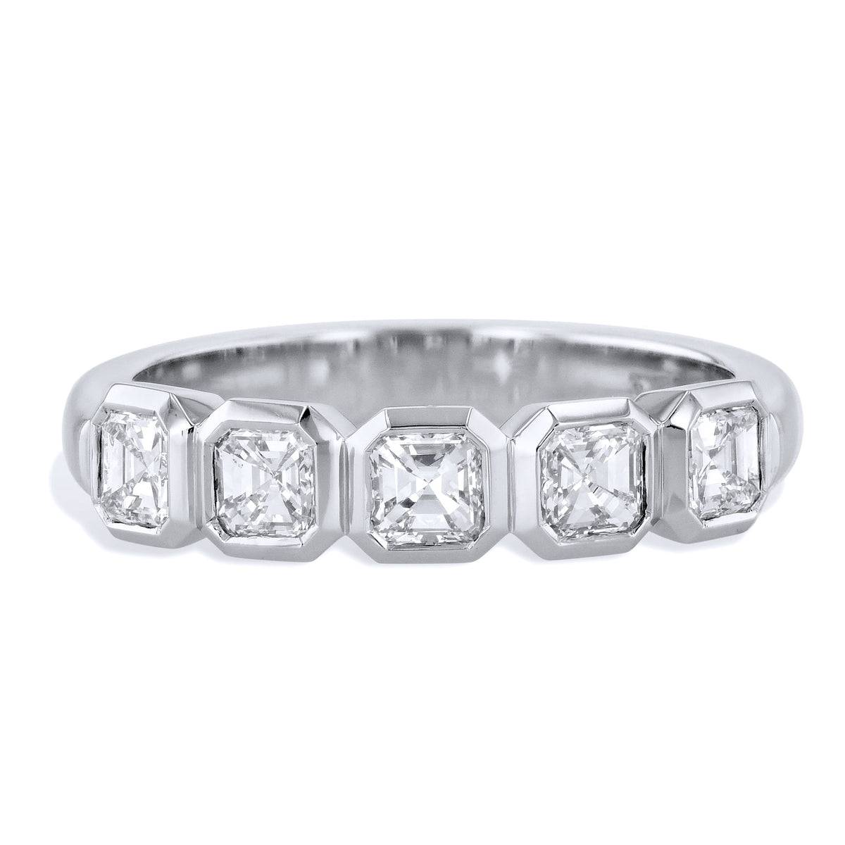 5 Asscher Cut Bezel Set Diamond White Gold Ring Rings H&H Jewels