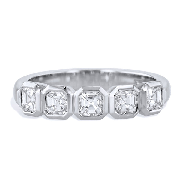 5 Asscher Cut Bezel Set Diamond White Gold Ring Rings H&H Jewels