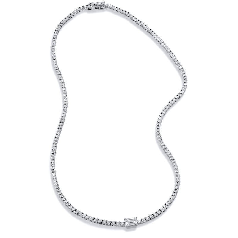 Emerald Cut Center 18kt White Gold Diamond Tennis Necklace Necklaces H&H Jewels