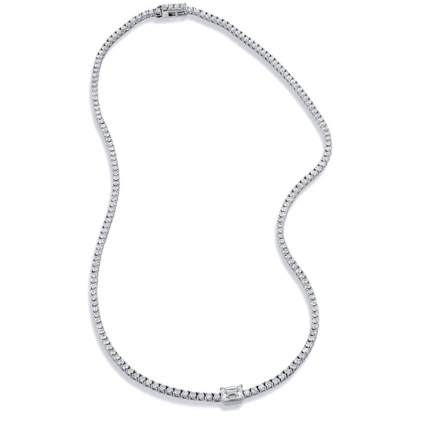 Emerald Cut Center 18kt White Gold Diamond Tennis Necklace Necklaces H&H Jewels