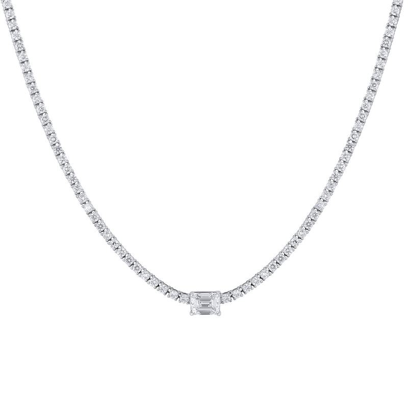 Emerald Cut Center 18kt White Gold Diamond Tennis Necklace Necklaces H&H Jewels