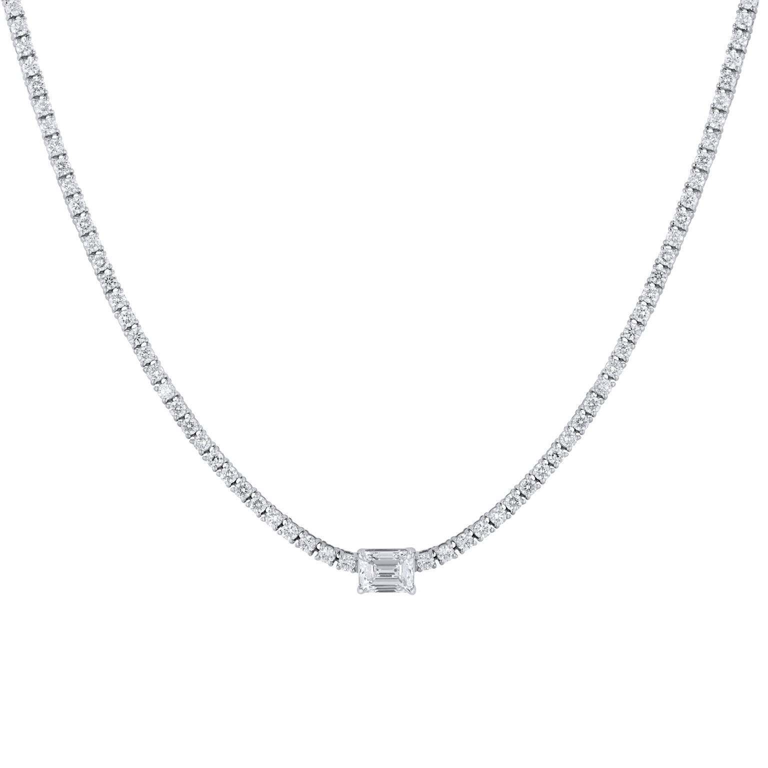 Emerald Cut Center 18kt White Gold Diamond Tennis Necklace Necklaces H&H Jewels