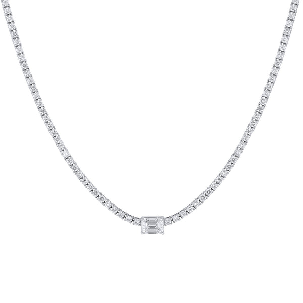 Emerald Cut Center 18kt White Gold Diamond Tennis Necklace Necklaces H&H Jewels