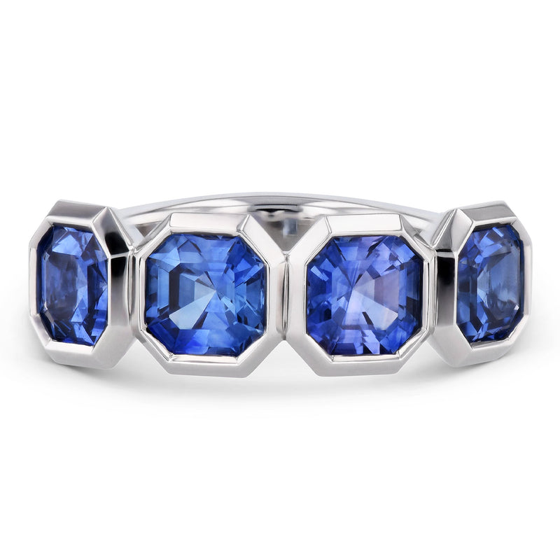 Asscher Cut Blue Sapphire Platinum Ring Rings H&H Jewels
