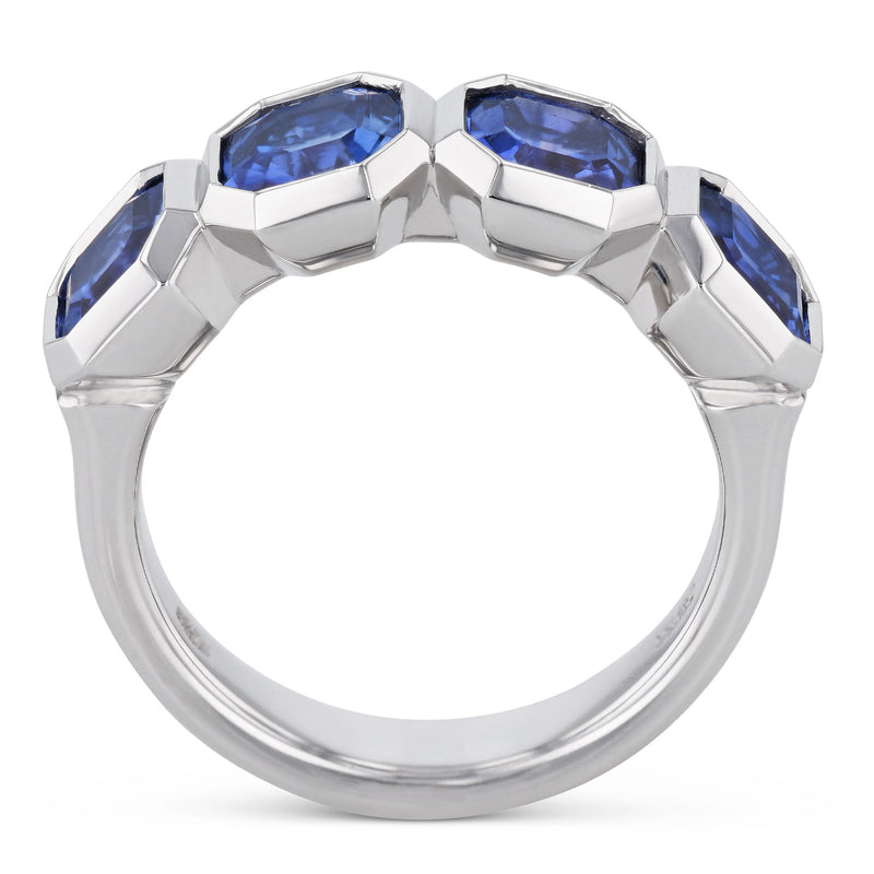 Asscher Cut Blue Sapphire Platinum Ring Rings H&H Jewels