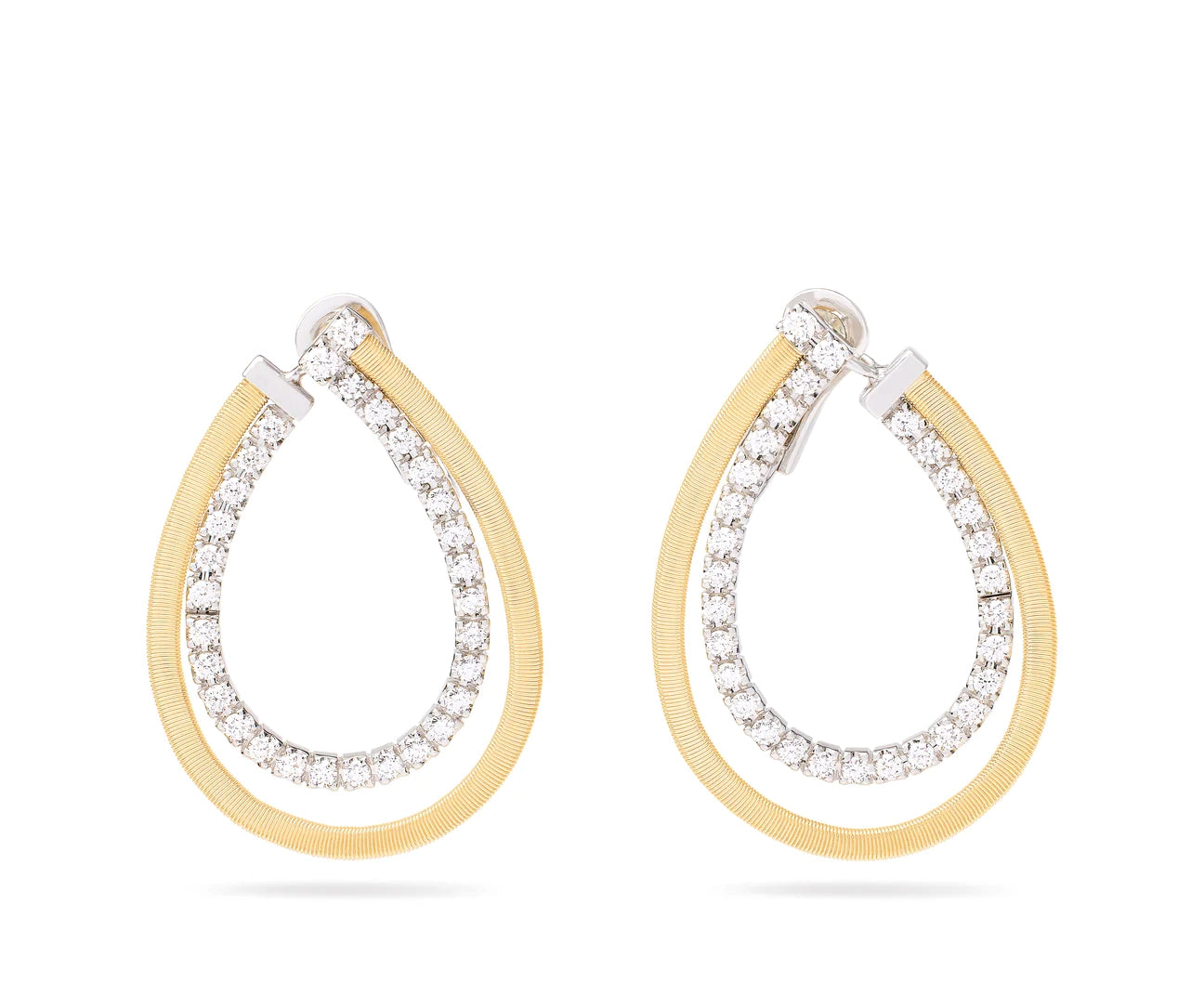 18kt Yellow and White Gold Diamond Double Oval Masai Hoop Earrings Earrings Marco Bicego