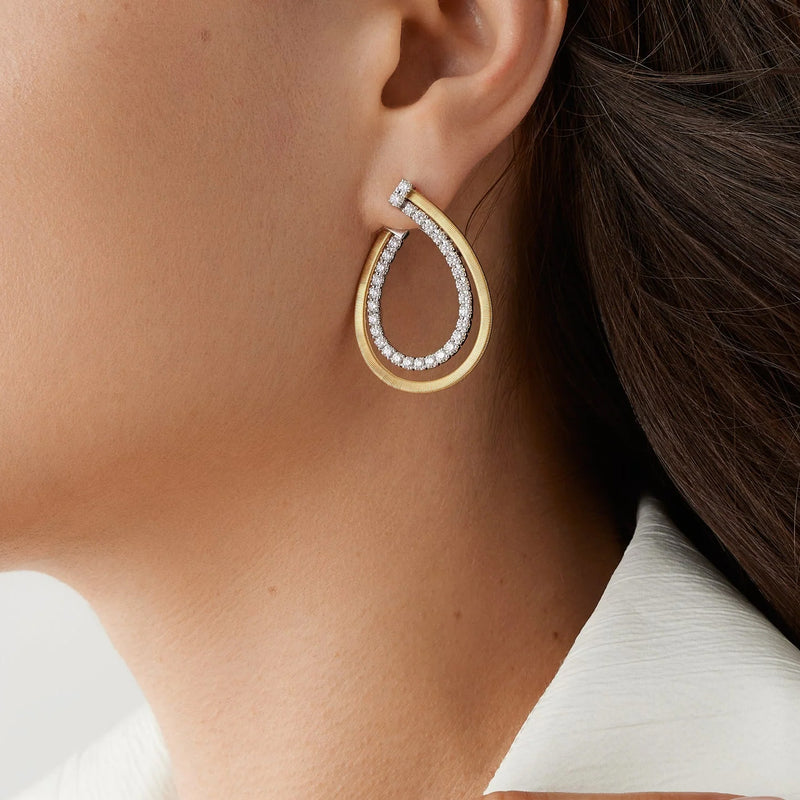 18kt Yellow and White Gold Diamond Double Oval Masai Hoop Earrings Earrings Marco Bicego