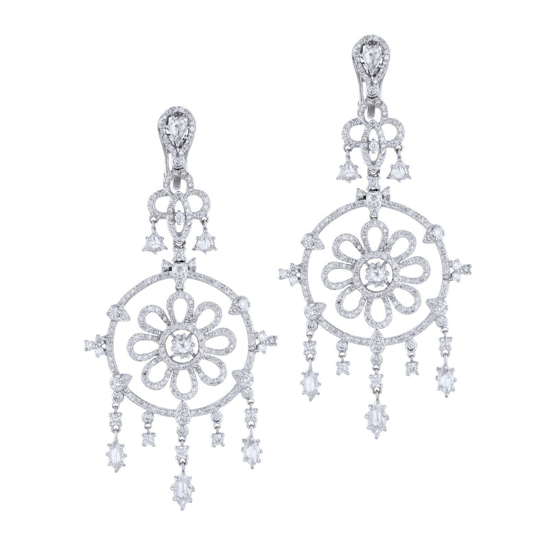 18K White Gold Diamond Pave Chandelier Estate Earrings Earrings Estate & Vintage