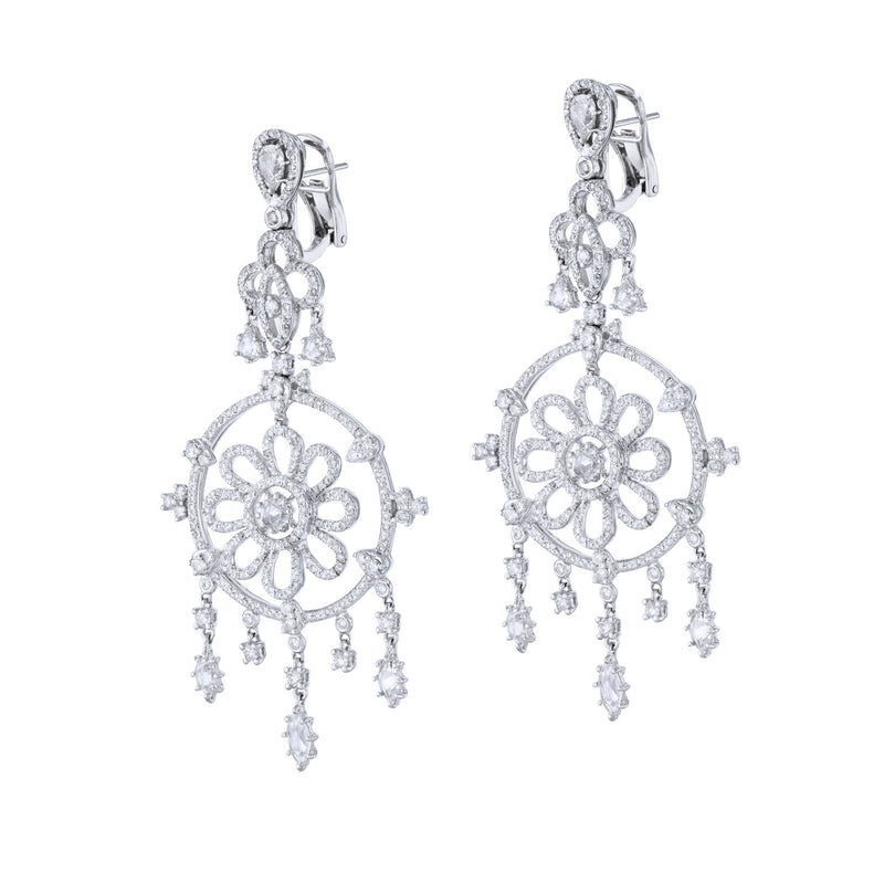 18K White Gold Diamond Pave Chandelier Estate Earrings Earrings Estate & Vintage