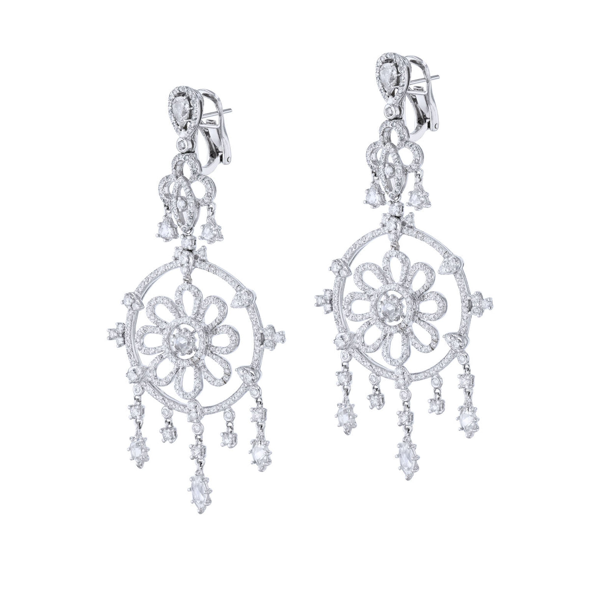 18K White Gold Diamond Pave Chandelier Estate Earrings - Alternate View 1