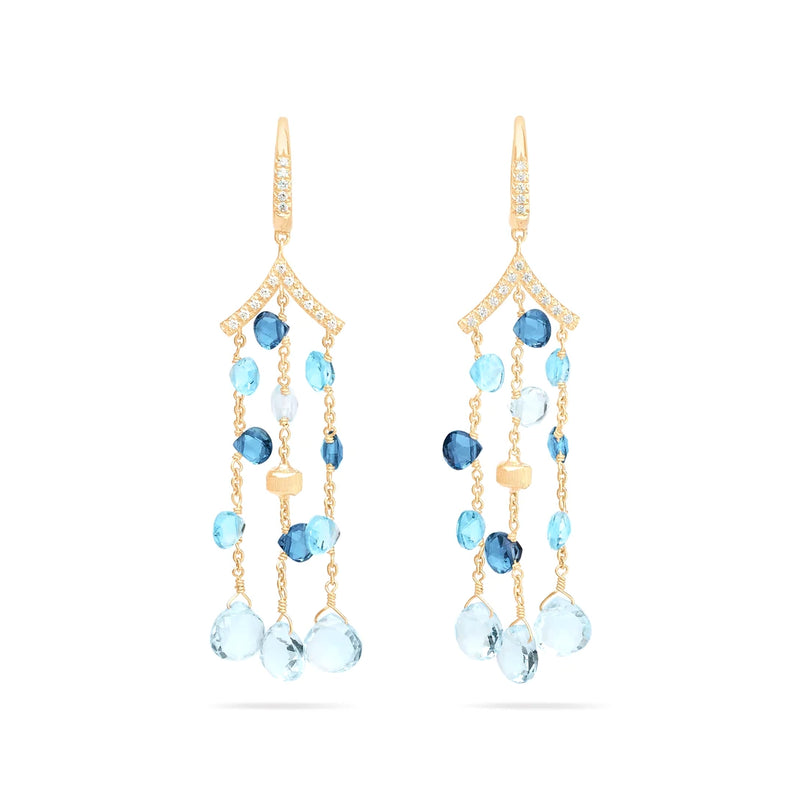 18K Yellow Gold Mixed Topaz Paradise Collection Three-Strand Chandelier Earring Earrings Marco Bicego