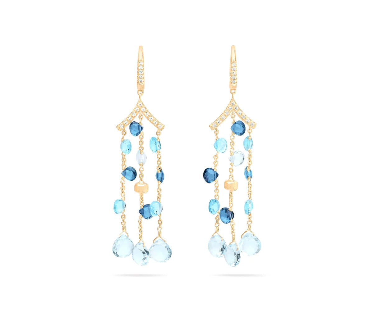 18K Yellow Gold Mixed Topaz Paradise Collection Three-Strand Chandelier Earring Earrings Marco Bicego