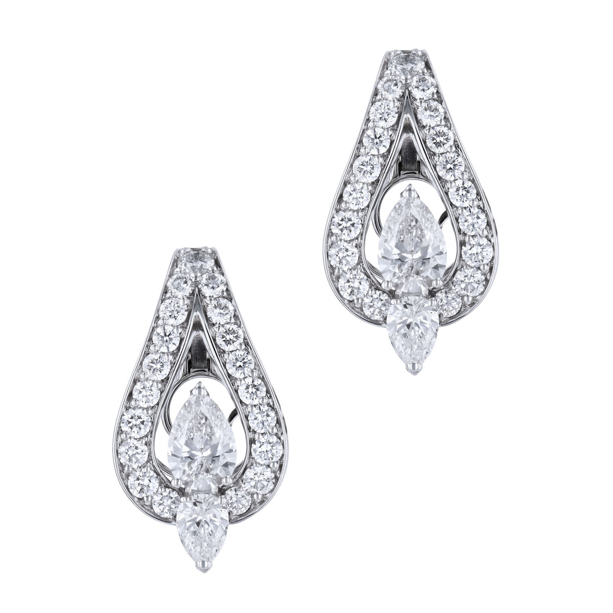 18K White Gold Pear Diamond Pavé Drop Earrings Earrings Curated by H