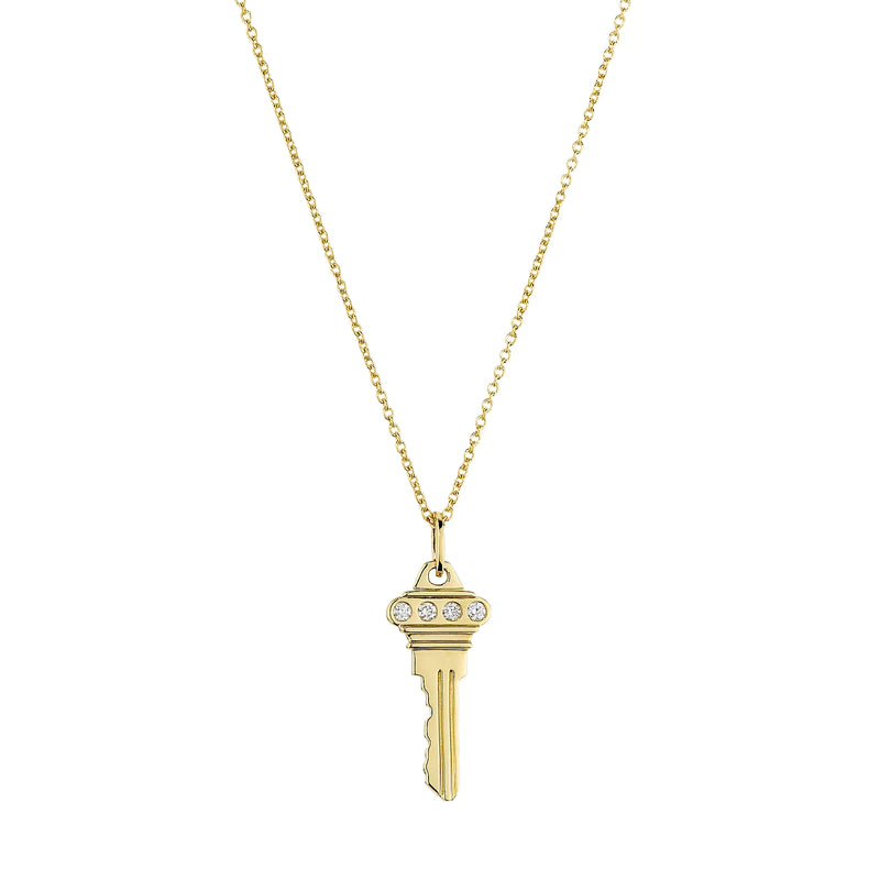 18kt Yellow Gold Diamond Key Tiny Treasures Pendant Necklace Necklaces Roberto Coin