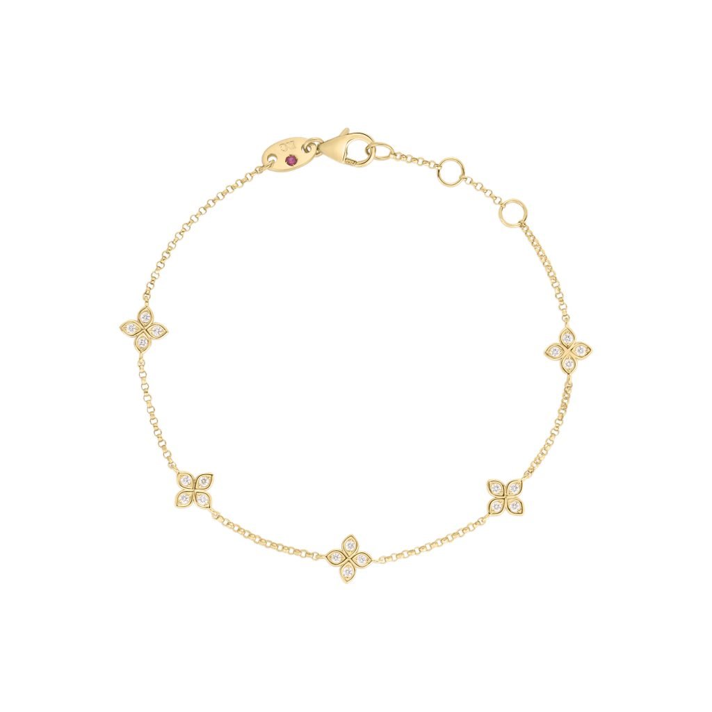 18K Yellow Gold Flower 5 Station Love by the Inch Bracelet Bracelets Roberto Coin