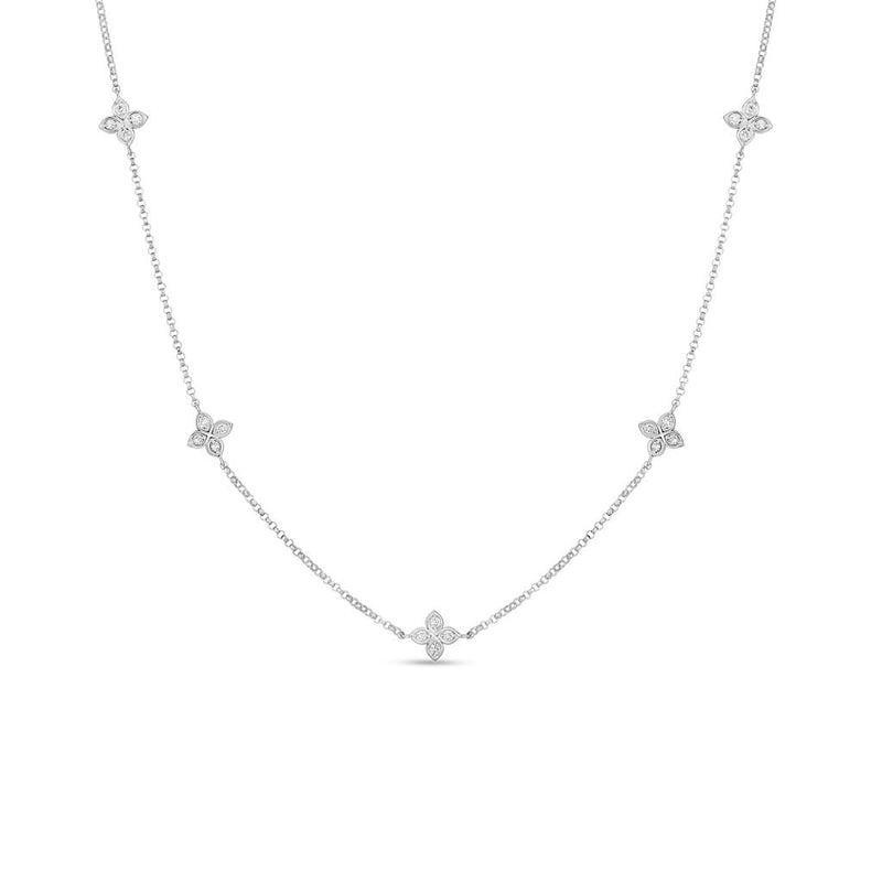 18K White Gold Flower 5 Station Love by the Inch Necklace Necklaces Roberto Coin