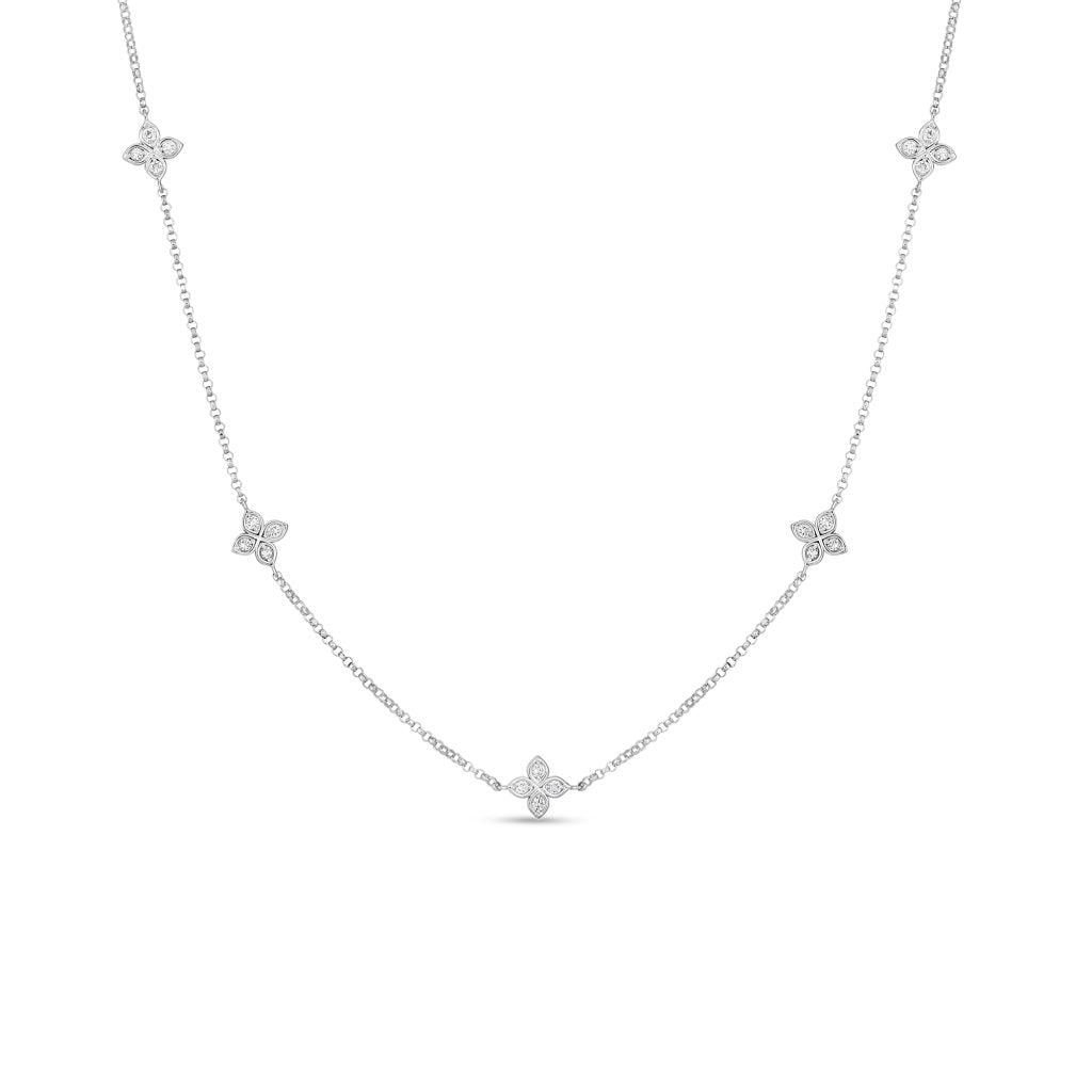 18K White Gold Flower 5 Station Love by the Inch Necklace Necklaces Roberto Coin