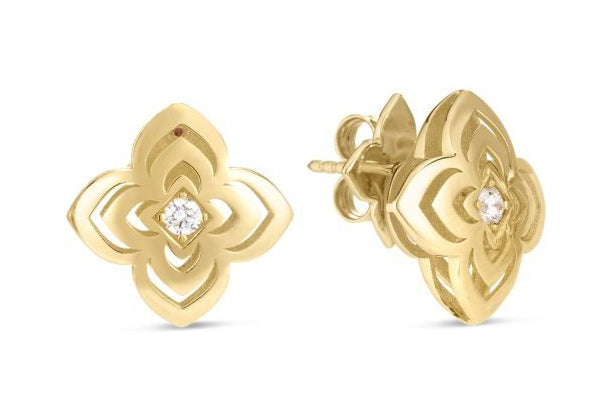 18kt Yellow Gold Medium Flower Palazzo Ducale Carnivale Stud Earrings Earrings Roberto Coin