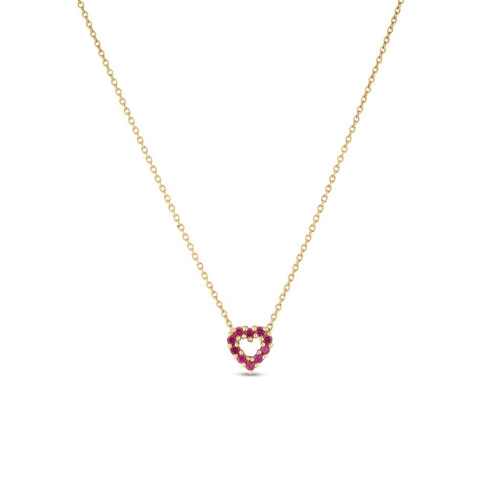 18kt Yellow Gold Reversible Ruby Diamond Heart Tiny Treasures Necklace Necklaces Roberto Coin