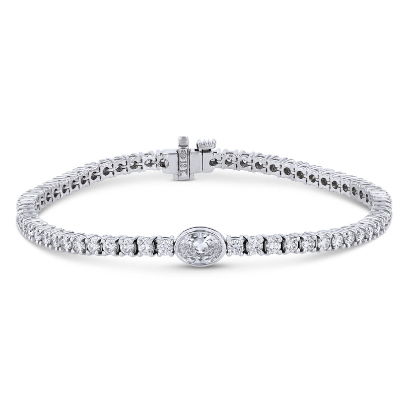 18K White Gold Oval Diamond Center Tennis Bracelet Bracelets H&H Jewels