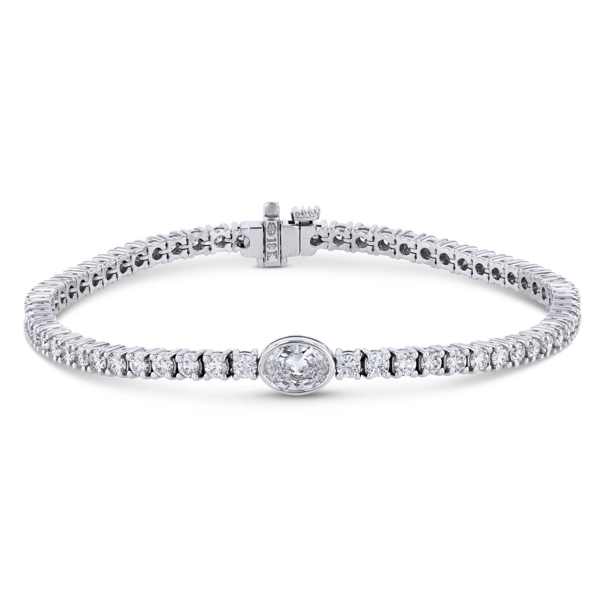 18K White Gold Oval Diamond Center Tennis Bracelet Bracelets H&H Jewels