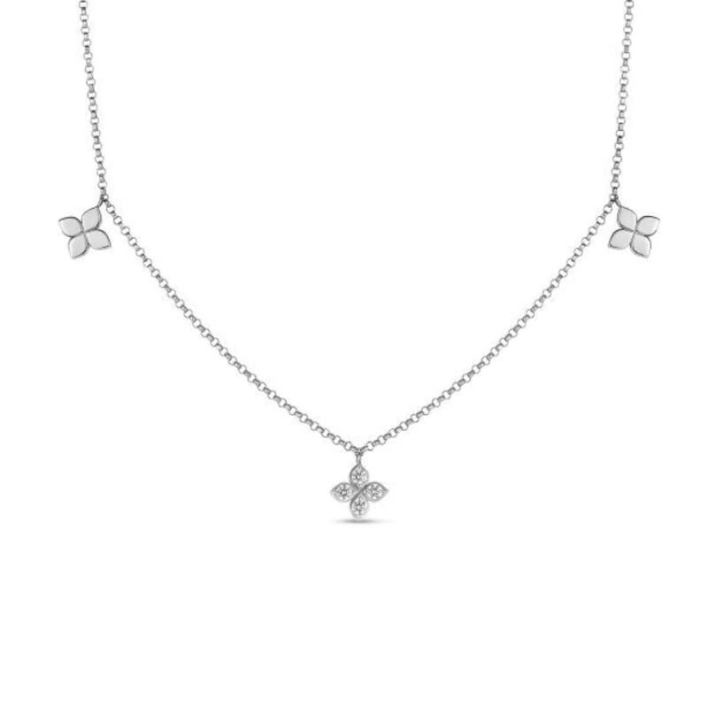 18K White Gold Love by the Inch Diamond Pave Flower Station Necklace Necklaces Roberto Coin