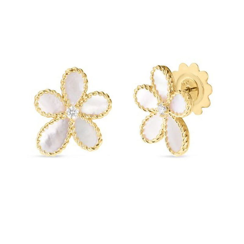 18k Yellow Gold Jasmine Diamond & Mother Of Pearl Flower Stud Earrings Earrings Roberto Coin