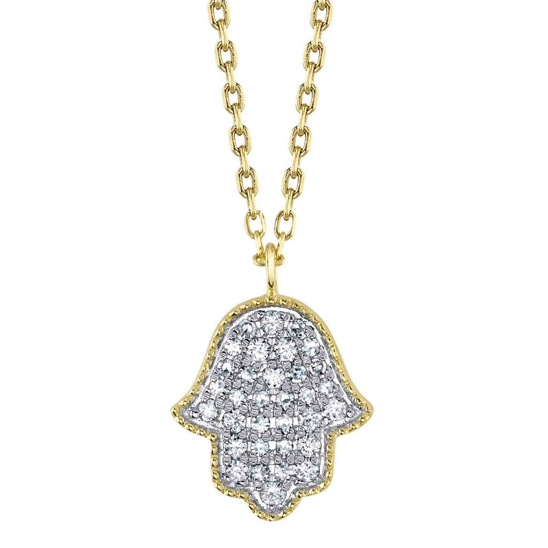 Yellow Gold Diamond Pave Hamsa Necklace Necklaces Shy Creation