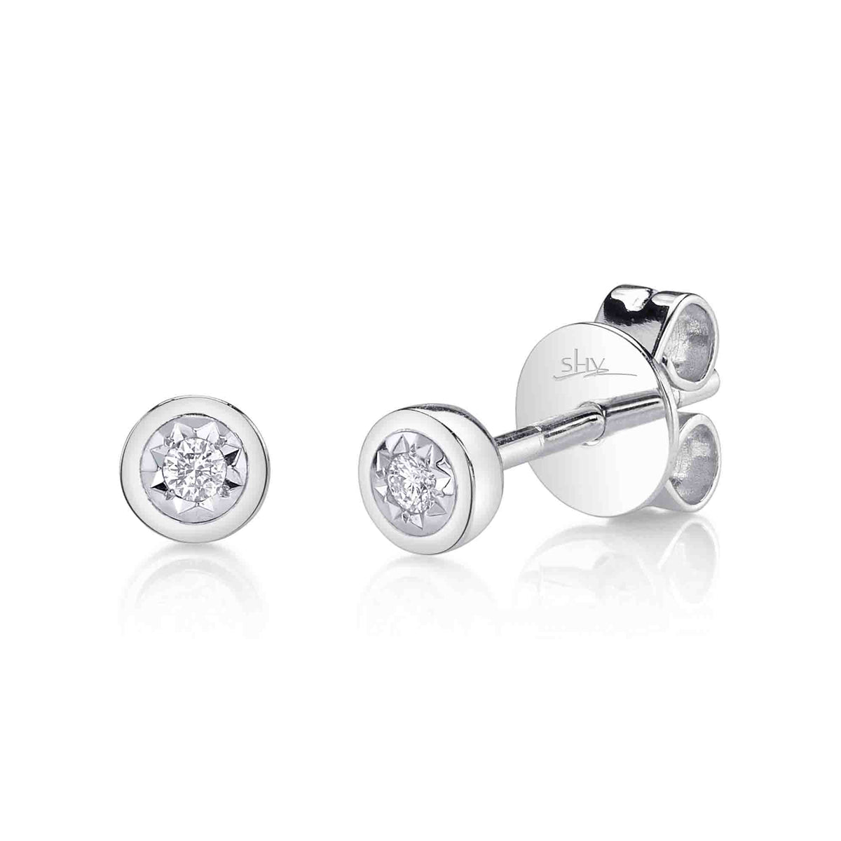 White Gold Diamond Bezel Stella Stud Earrings Earrings Shy Creation