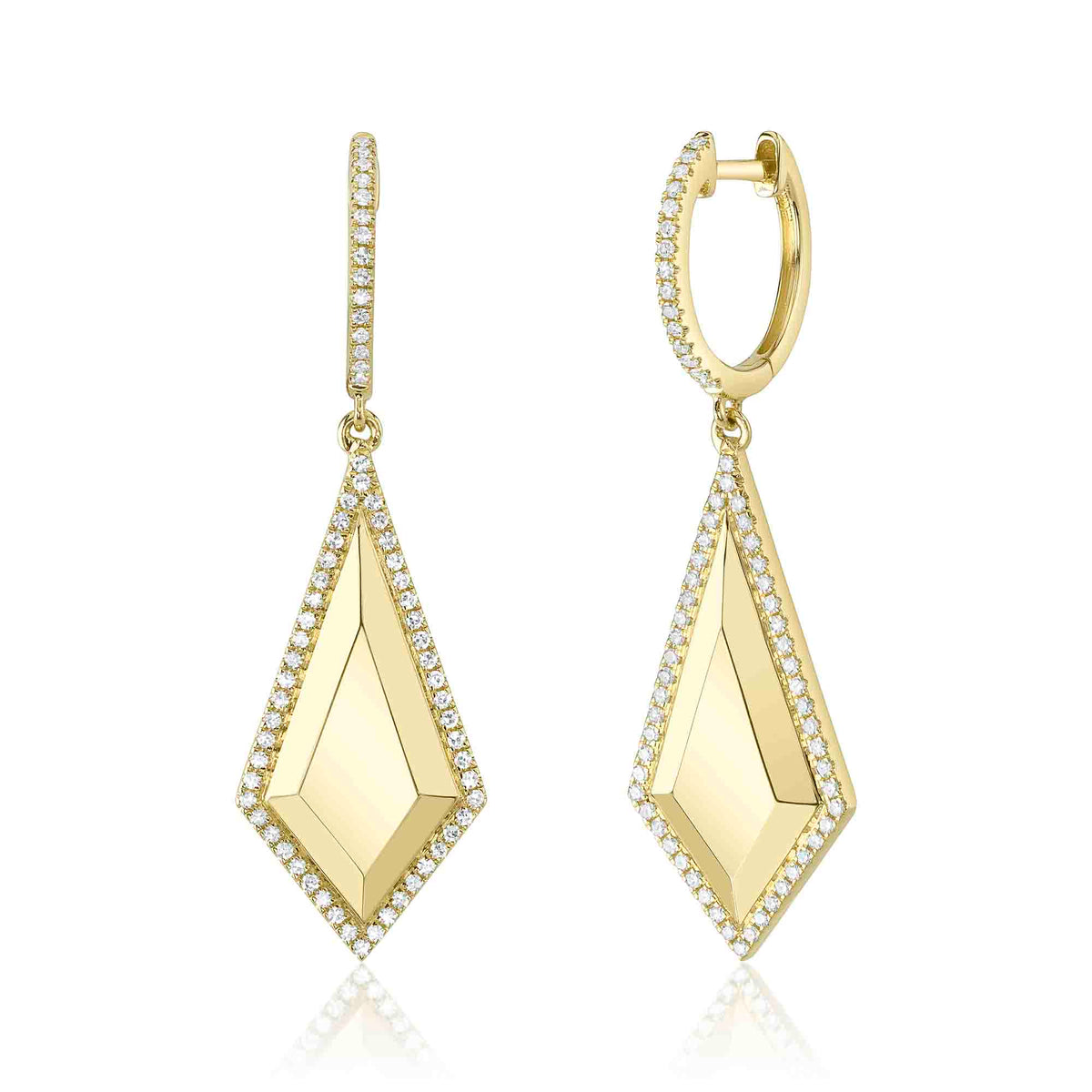 Yellow Gold Geometric Diamond Drop Earrings Earrings Shy Creation