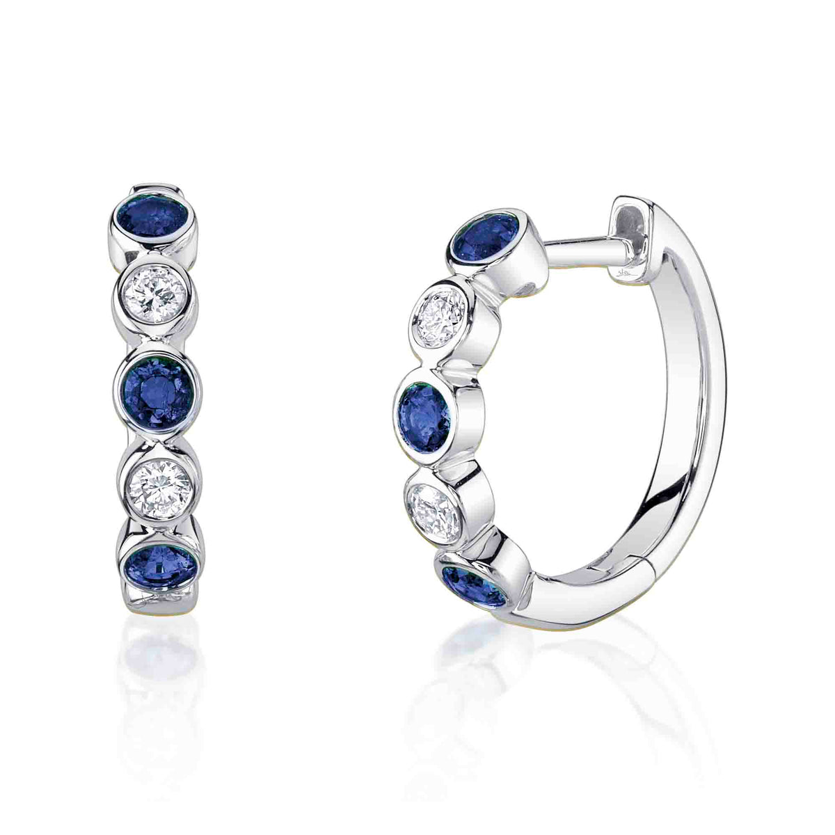 White Gold Diamond Sapphire Huggie Hoop Earrings Earrings Shy Creation