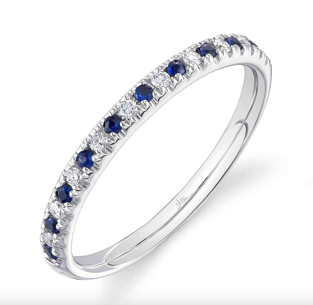 White Gold Diamond Sapphire Band Ring Rings Shy Creation
