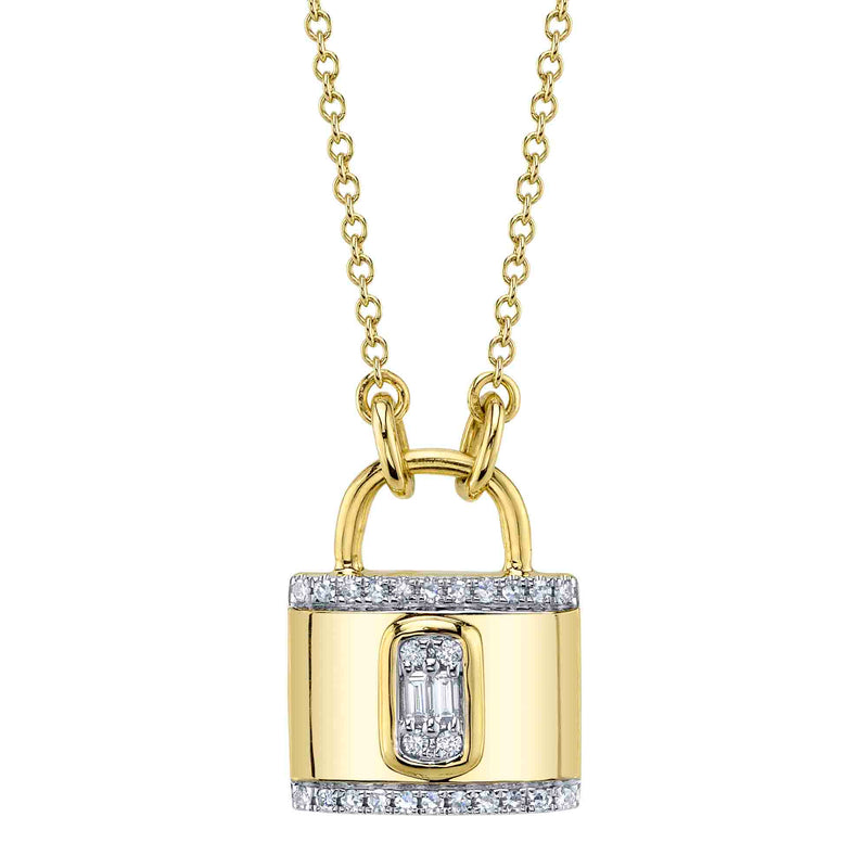Yellow Gold Diamond Lock Baguette Necklace Necklaces Shy Creation
