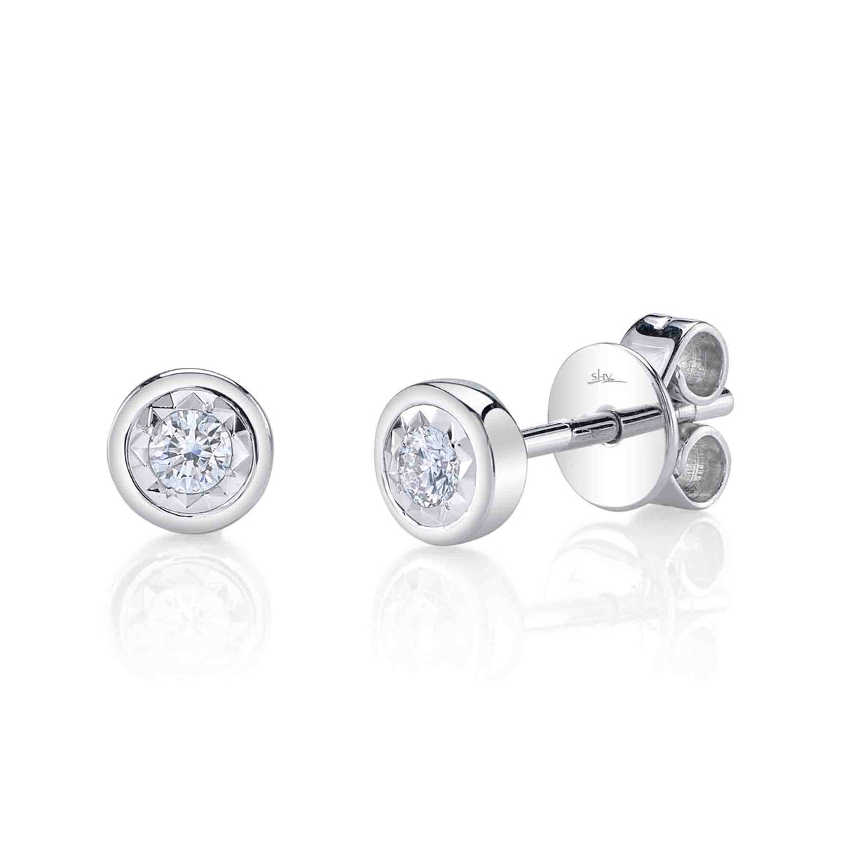 White Gold Diamond Bezel Stella Stud Earring Earrings Shy Creation