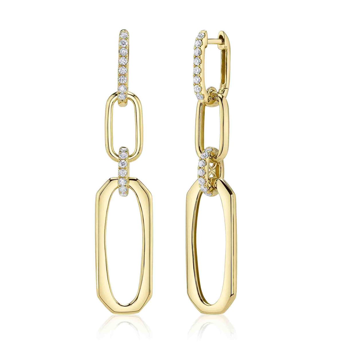 Yellow Gold Diamond Pave Paper Clip Link Earrings Earrings Shy Creation