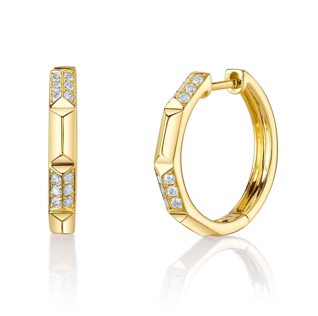14kt Yellow Gold Pave Diamond Geo Cut Hoop Earrings Earrings Shy Creation