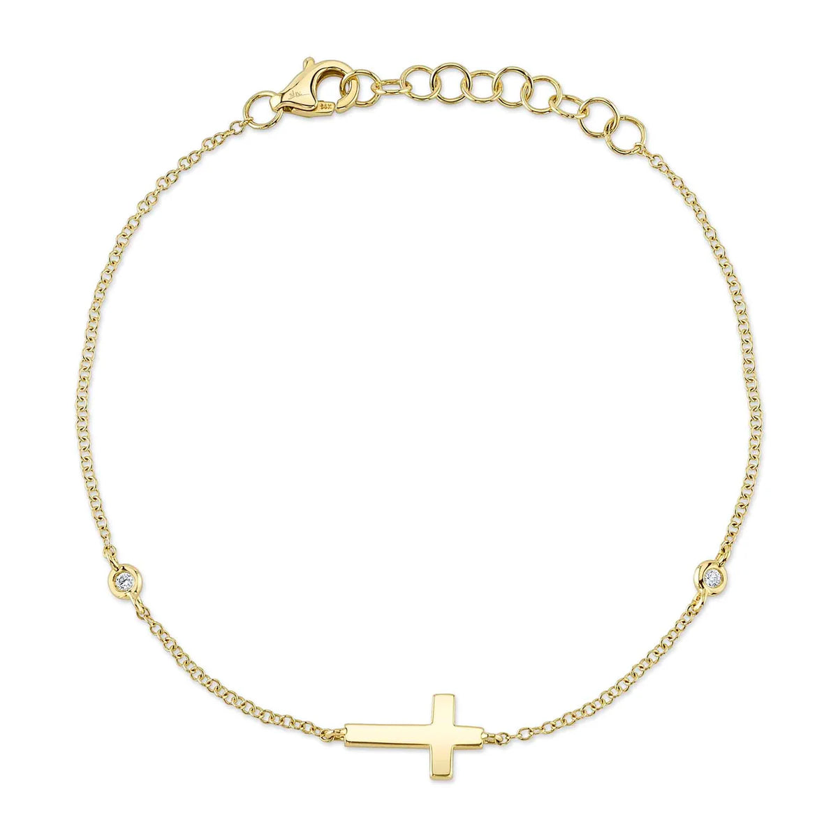 14kt Yellow Gold Diamond Bezel Cross Bracelet Bracelets Shy Creation