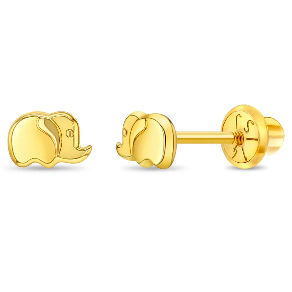 14K Yellow Gold Tiny Elephant Baby & Kids Stud Earrings