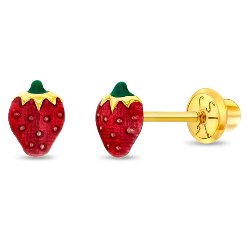 4K Yellow Gold Enamel Strawberry Baby & Kids Stud Earrings Earrings Curated by H