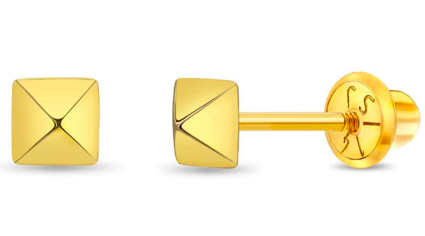 14K Yellow Gold Dainty Pyramid Kids/Children's Stud Earrings