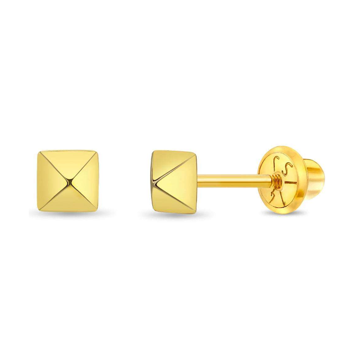 14K Yellow Gold Dainty Pyramid Kids/Children's Stud Earrings Earrings Curated by H