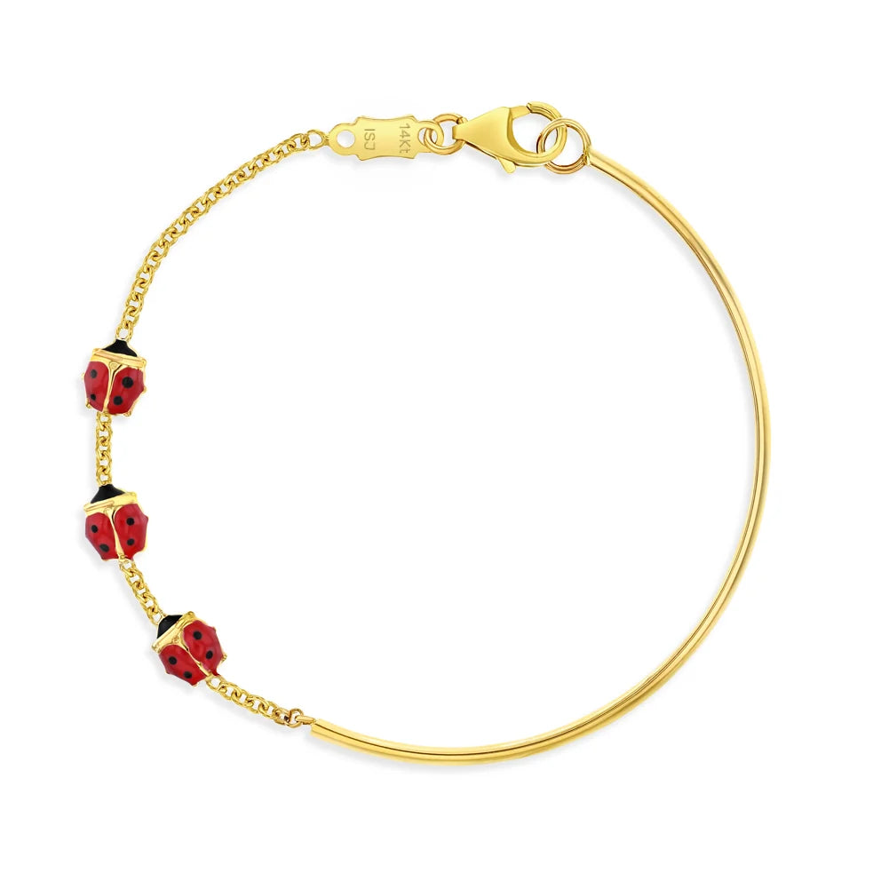 14K Yellow Gold Enamel Ladybug Toddler/Kids Bangle Bracelet