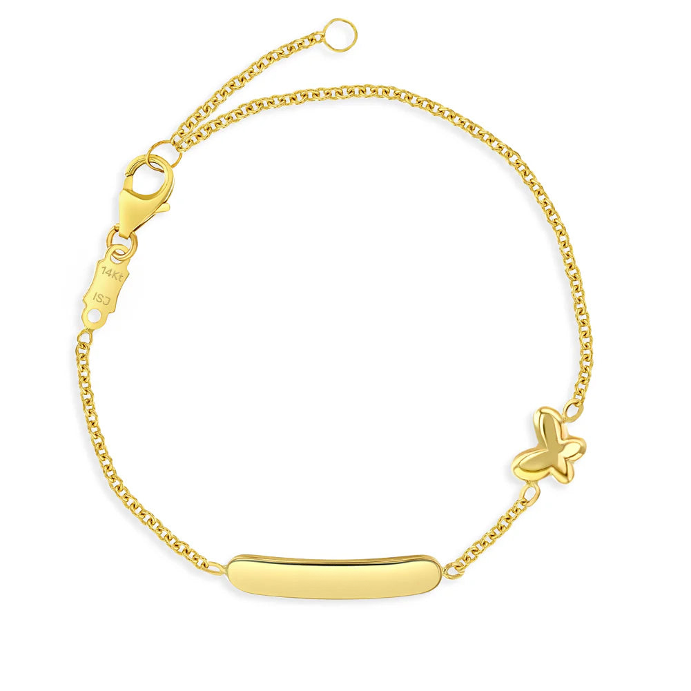 14K Yellow Gold Engravable Butterfly Baby & Toddler ID Bracelet