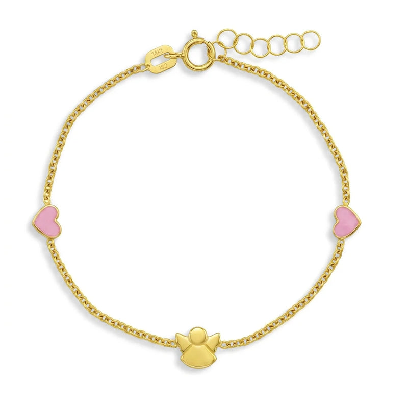 14K Yellow Gold Loving Angel Pink Enamel Hearts Baby & Toddler Bracelet Bracelets Curated by H